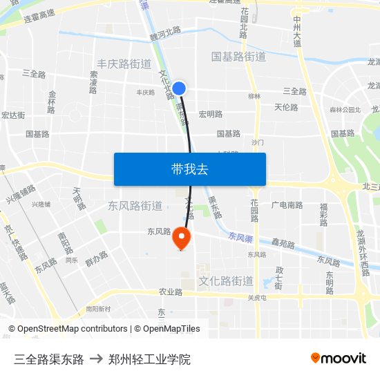 三全路渠东路 to 郑州轻工业学院 map