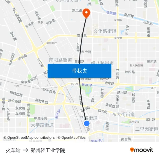 火车站 to 郑州轻工业学院 map