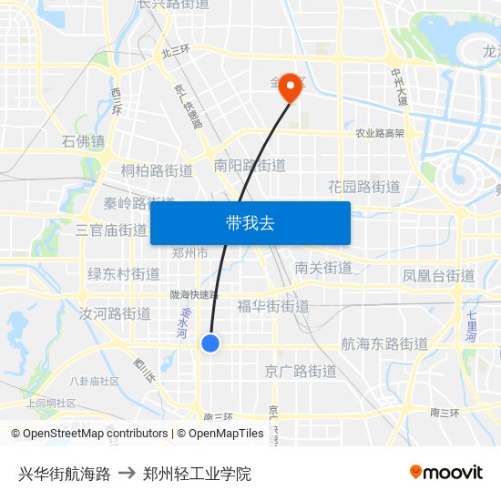 兴华街航海路 to 郑州轻工业学院 map