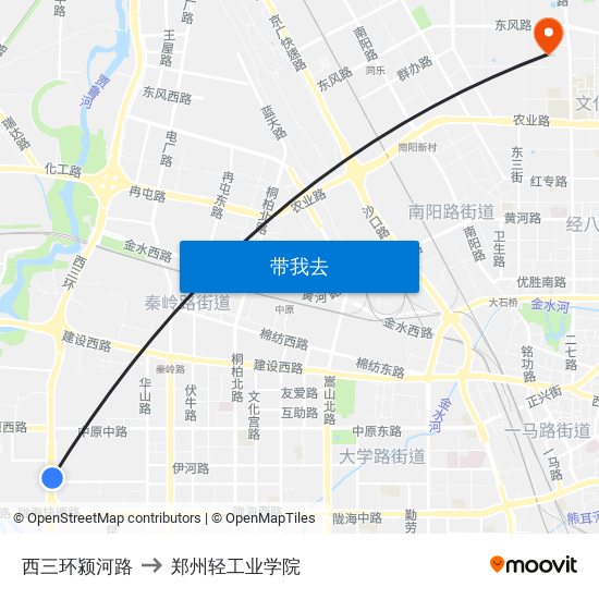 西三环颍河路 to 郑州轻工业学院 map