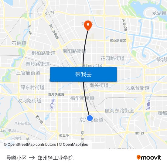 晨曦小区 to 郑州轻工业学院 map