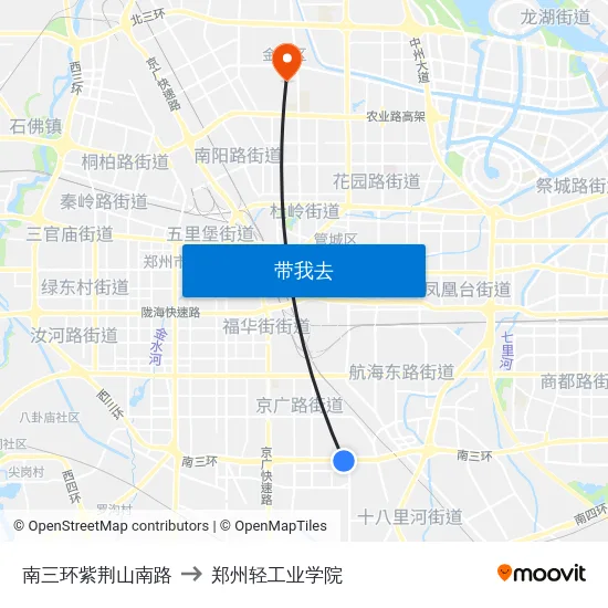 南三环紫荆山南路 to 郑州轻工业学院 map