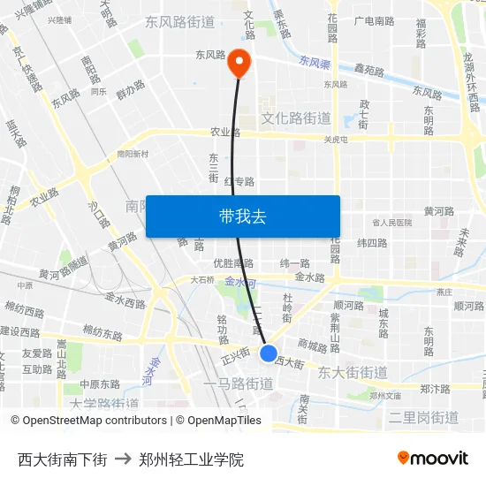 西大街南下街 to 郑州轻工业学院 map
