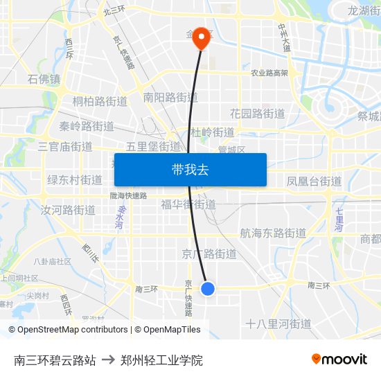 南三环碧云路站 to 郑州轻工业学院 map