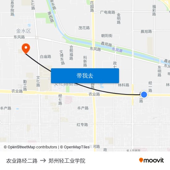 农业路经二路 to 郑州轻工业学院 map