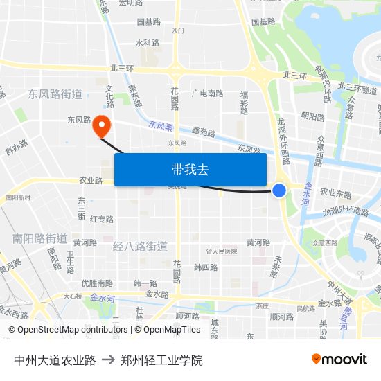 中州大道农业路 to 郑州轻工业学院 map