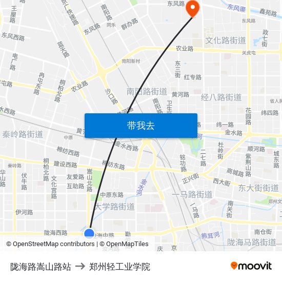 陇海路嵩山路站 to 郑州轻工业学院 map