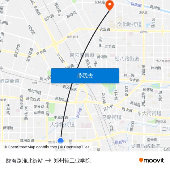 陇海路淮北街站 to 郑州轻工业学院 map