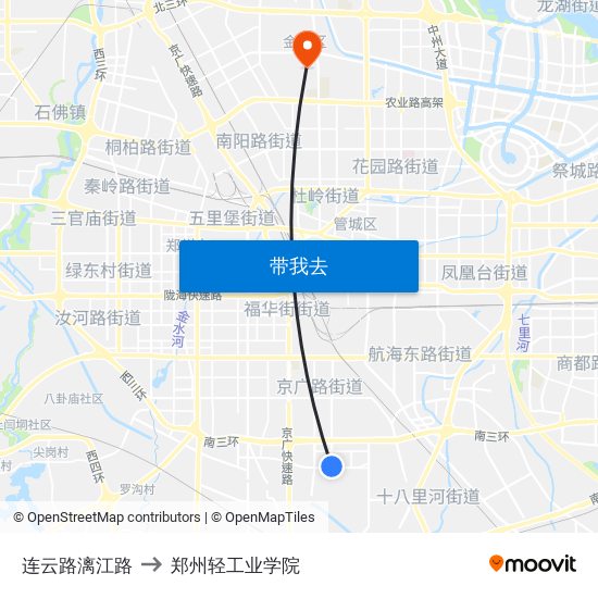 连云路漓江路 to 郑州轻工业学院 map