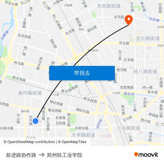 前进路协作路 to 郑州轻工业学院 map