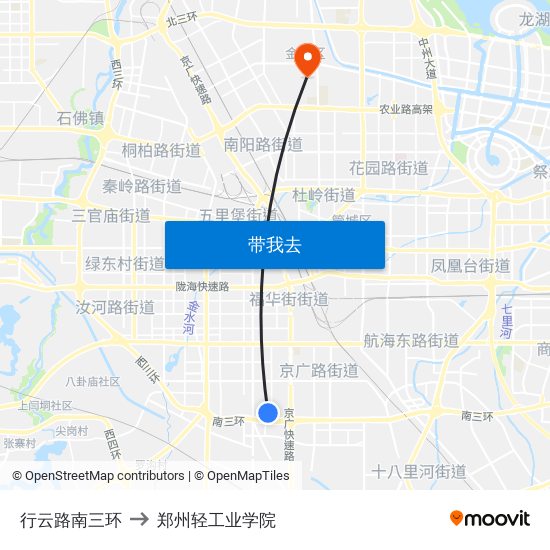 行云路南三环 to 郑州轻工业学院 map