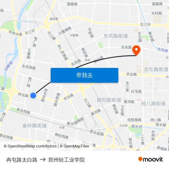 冉屯路太白路 to 郑州轻工业学院 map