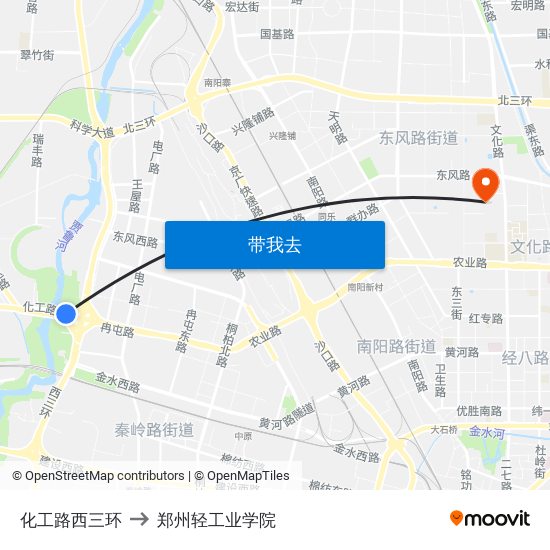 化工路西三环 to 郑州轻工业学院 map