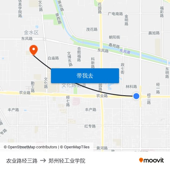 农业路经三路 to 郑州轻工业学院 map