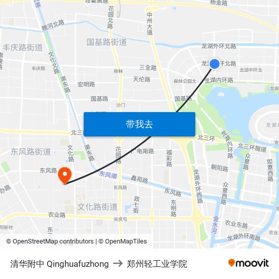 清华附中 Qinghuafuzhong to 郑州轻工业学院 map