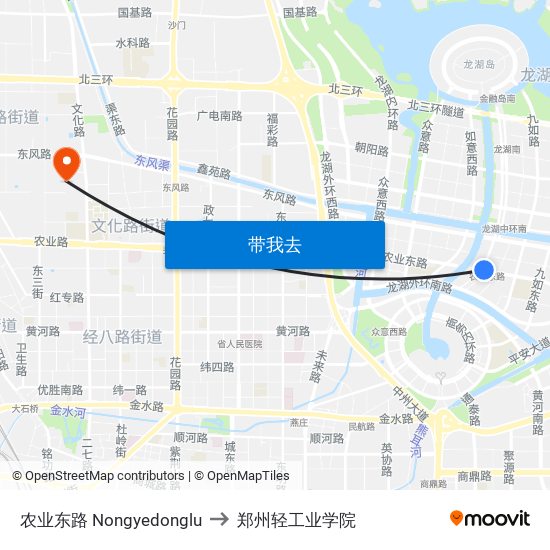 农业东路 Nongyedonglu to 郑州轻工业学院 map
