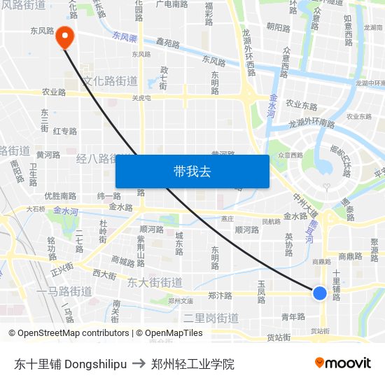 东十里铺 Dongshilipu to 郑州轻工业学院 map