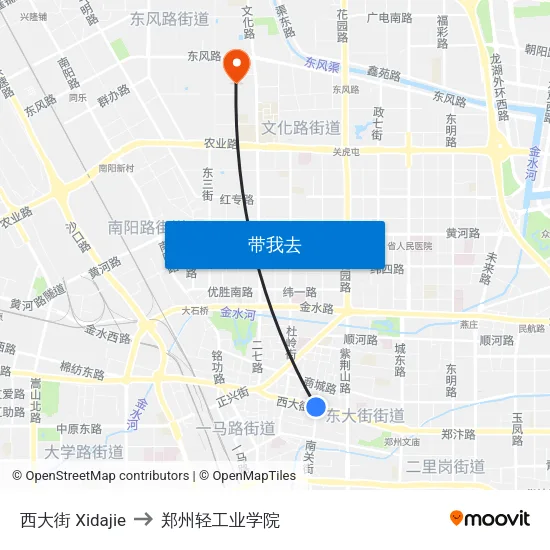 西大街 Xidajie to 郑州轻工业学院 map