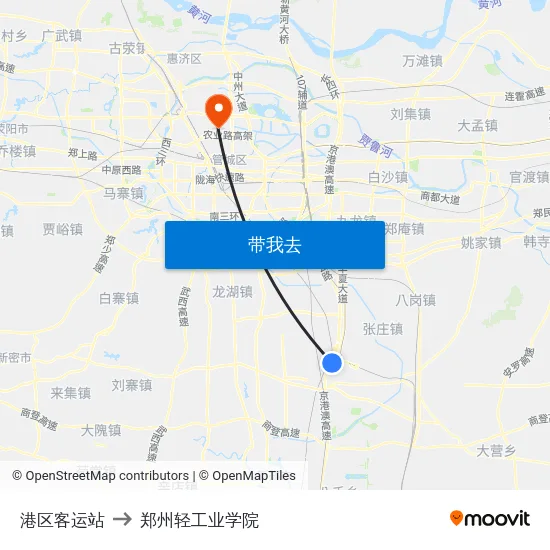 港区客运站 to 郑州轻工业学院 map