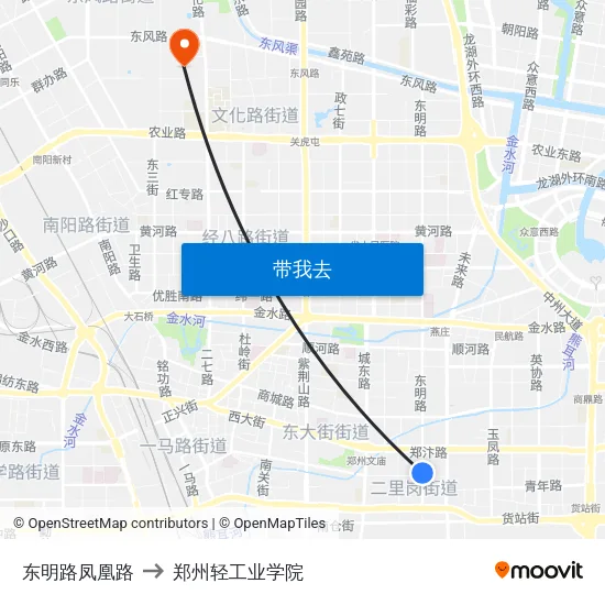 东明路凤凰路 to 郑州轻工业学院 map