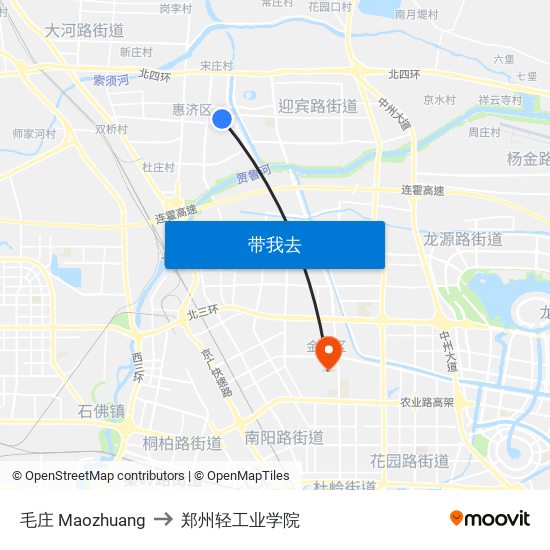 毛庄 Maozhuang to 郑州轻工业学院 map