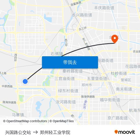 兴国路公交站 to 郑州轻工业学院 map