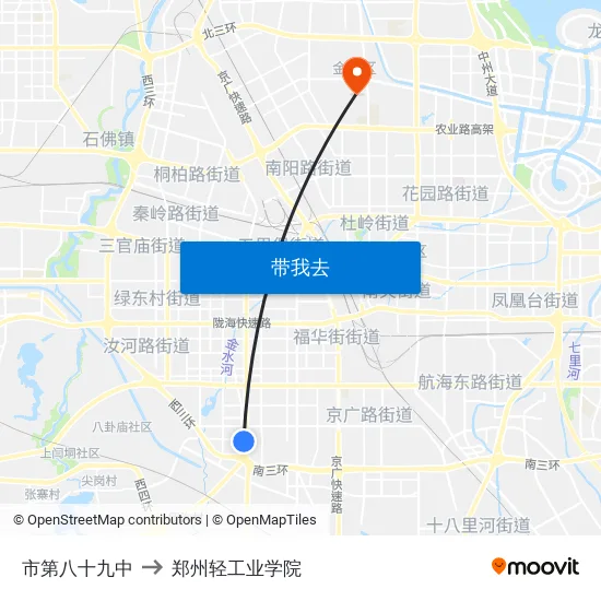 市第八十九中 to 郑州轻工业学院 map