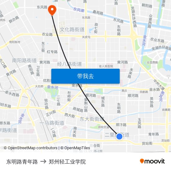 东明路青年路 to 郑州轻工业学院 map