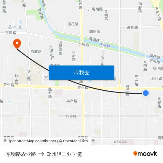 东明路农业路 to 郑州轻工业学院 map