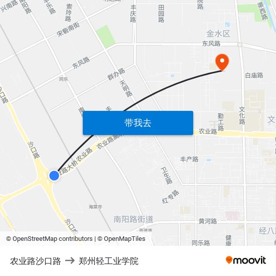 农业路沙口路 to 郑州轻工业学院 map