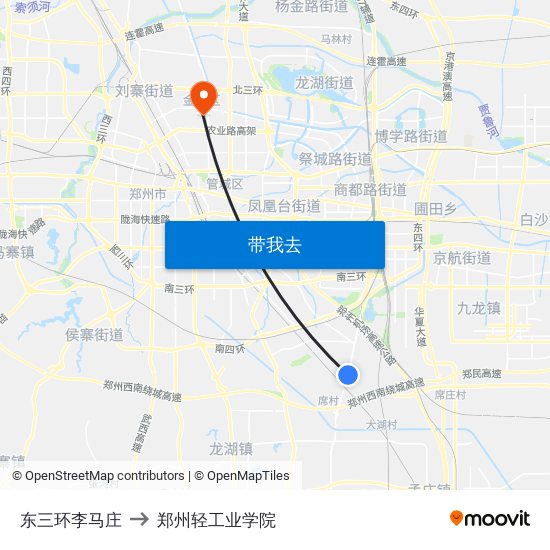 东三环李马庄 to 郑州轻工业学院 map