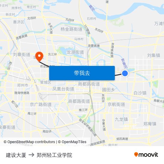 建设大厦 to 郑州轻工业学院 map