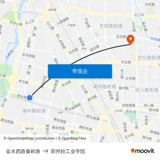 金水西路秦岭路 to 郑州轻工业学院 map