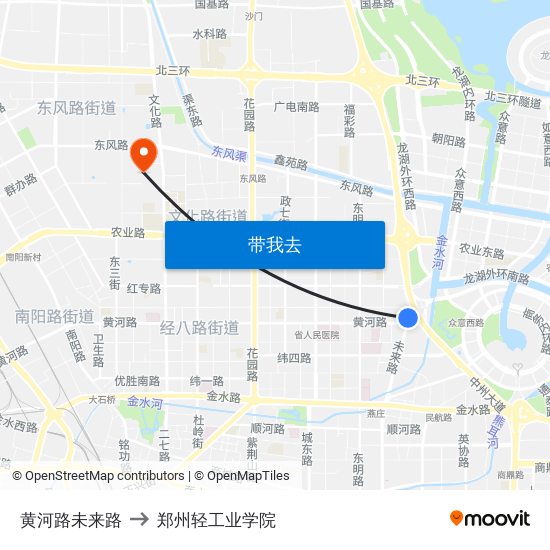 黄河路未来路 to 郑州轻工业学院 map