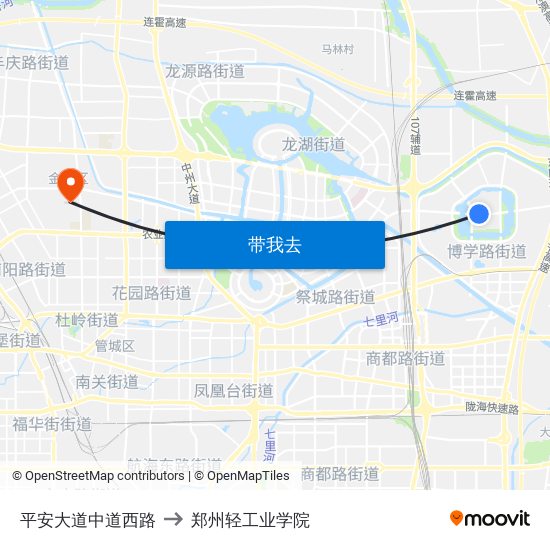 平安大道中道西路 to 郑州轻工业学院 map