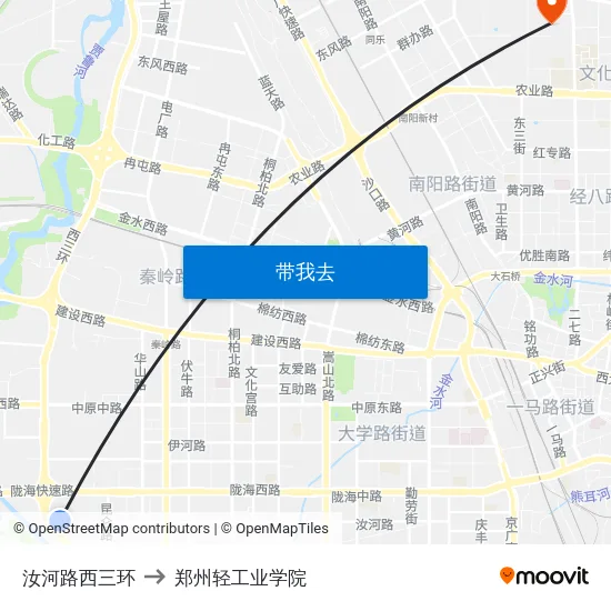 汝河路西三环 to 郑州轻工业学院 map