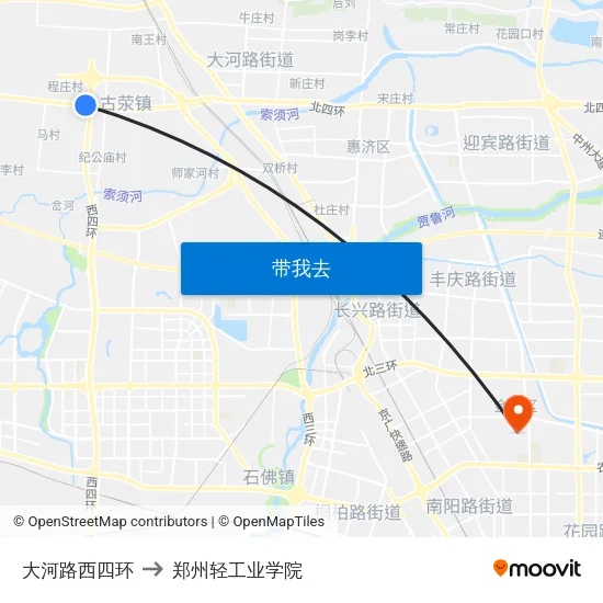 大河路西四环 to 郑州轻工业学院 map