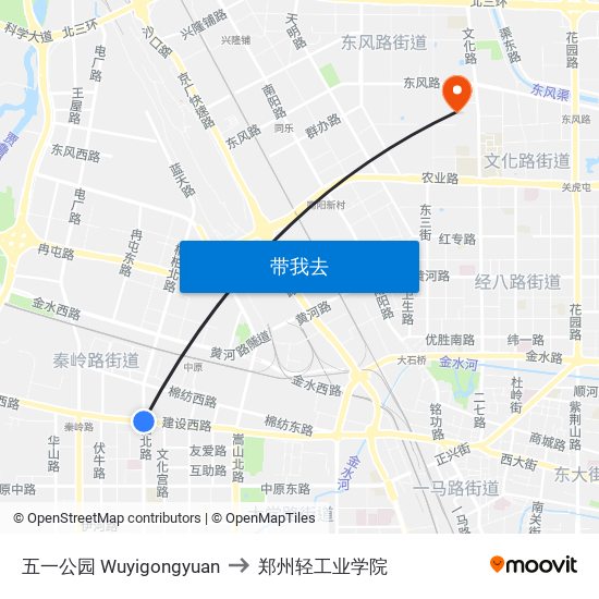 五一公园 Wuyigongyuan to 郑州轻工业学院 map