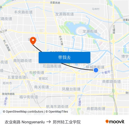 农业南路 Nongyenanlu to 郑州轻工业学院 map