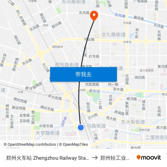 郑州火车站 Zhengzhou Railway Station to 郑州轻工业学院 map