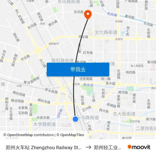 郑州火车站 Zhengzhou Railway Station to 郑州轻工业学院 map