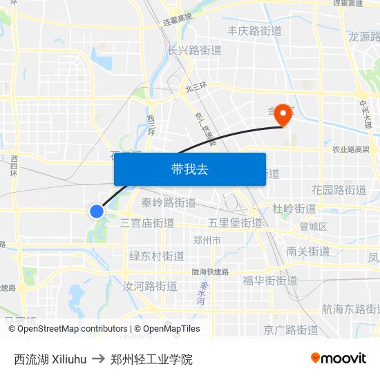 西流湖 Xiliuhu to 郑州轻工业学院 map