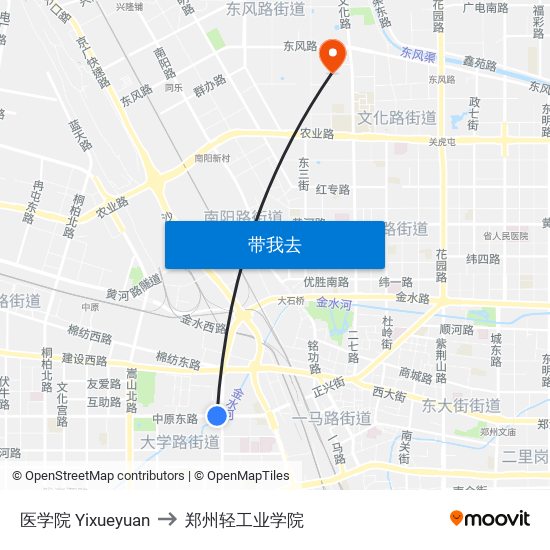 医学院 Yixueyuan to 郑州轻工业学院 map