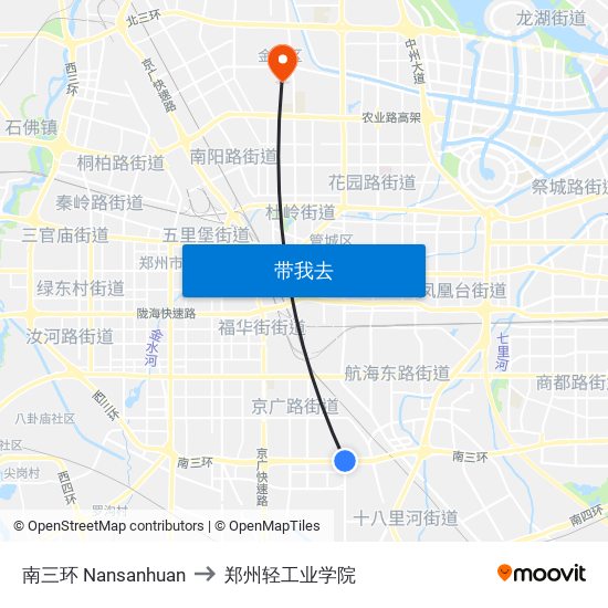 南三环 Nansanhuan to 郑州轻工业学院 map