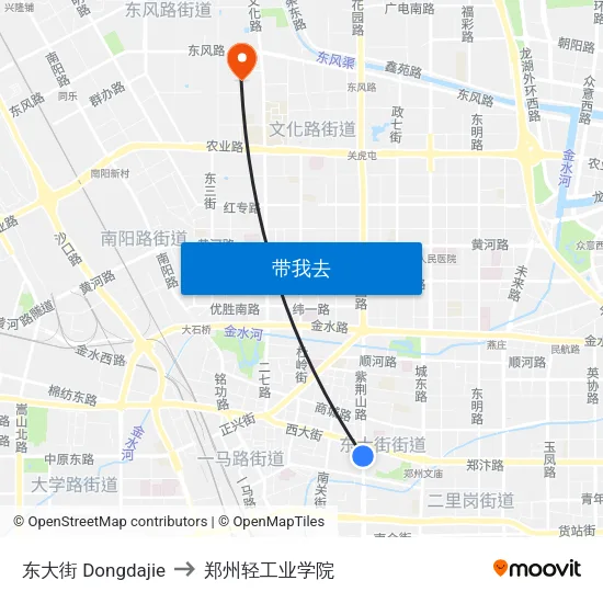 东大街 Dongdajie to 郑州轻工业学院 map