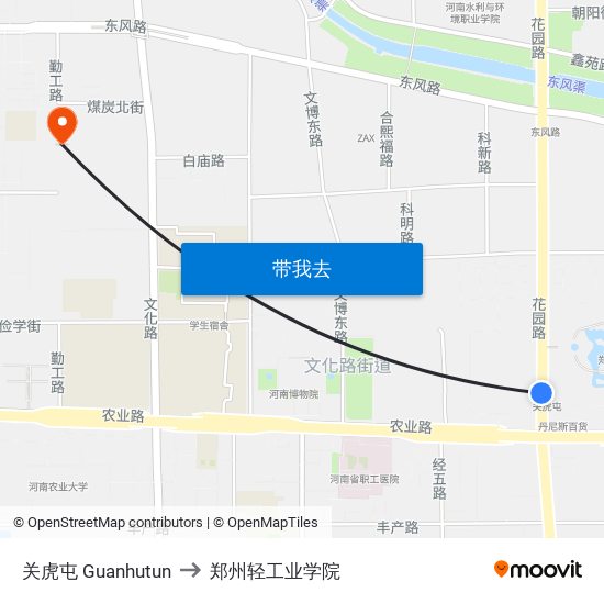 关虎屯 Guanhutun to 郑州轻工业学院 map