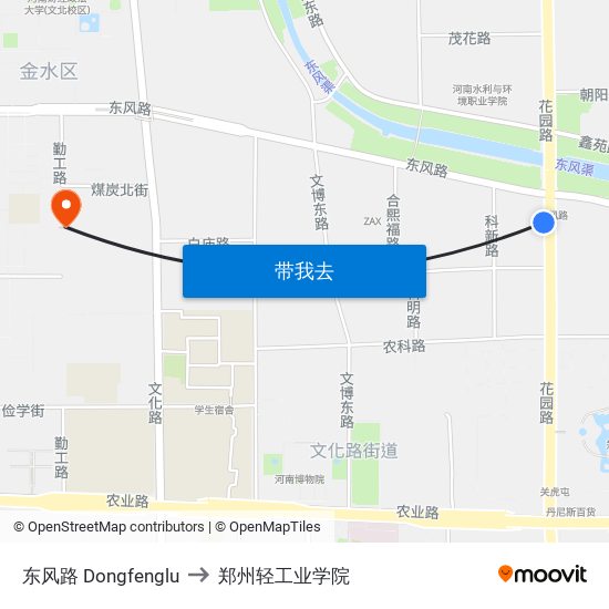东风路 Dongfenglu to 郑州轻工业学院 map