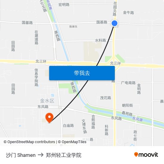 沙门 Shamen to 郑州轻工业学院 map