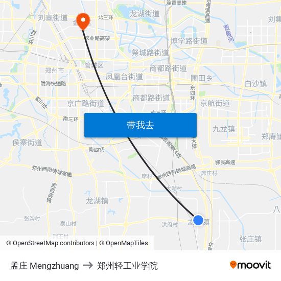 孟庄 Mengzhuang to 郑州轻工业学院 map