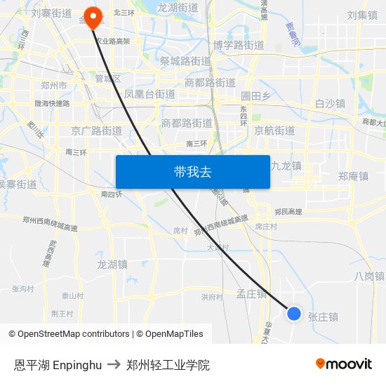 恩平湖 Enpinghu to 郑州轻工业学院 map